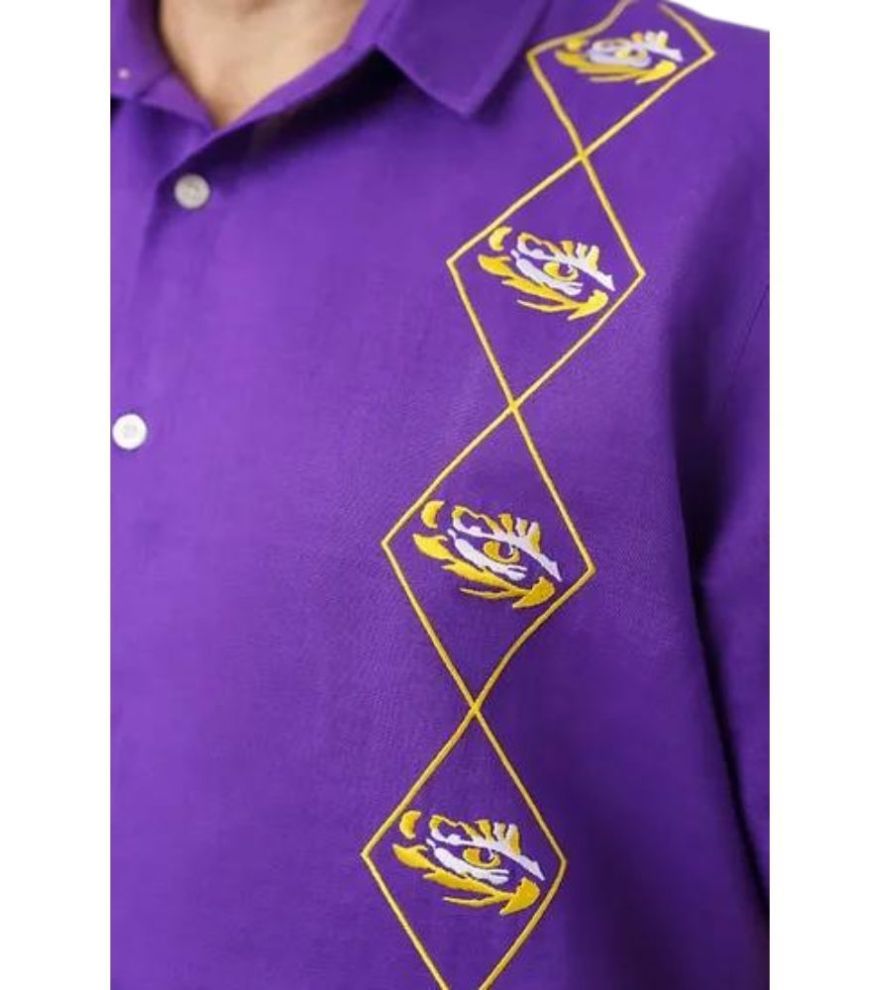 LSU Eye of the Tiger Cotton/Linen Camp Shirt