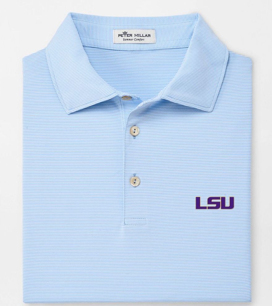 LSU Jubilee Stripe Performance Polo by Peter Millar