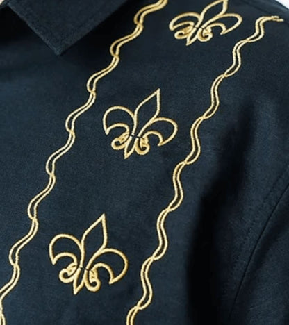 Black & Gold Cotton/Linen Camp Shirt