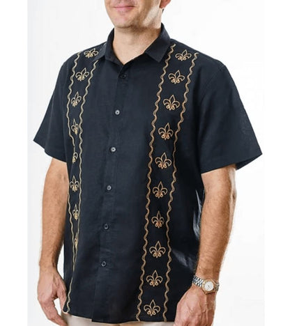 Black & Gold Cotton/Linen Camp Shirt