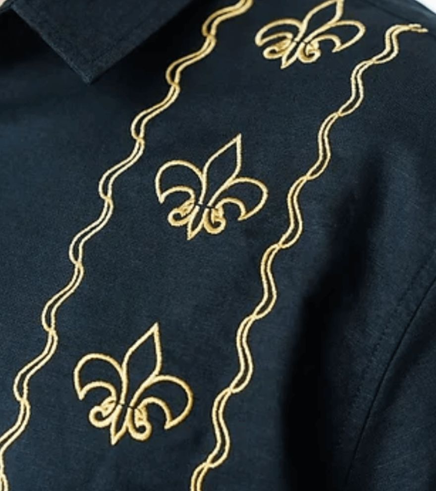 Black & Gold Cotton/Linen Camp Shirt