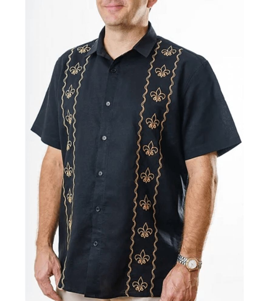 Black & Gold Cotton/Linen Camp Shirt