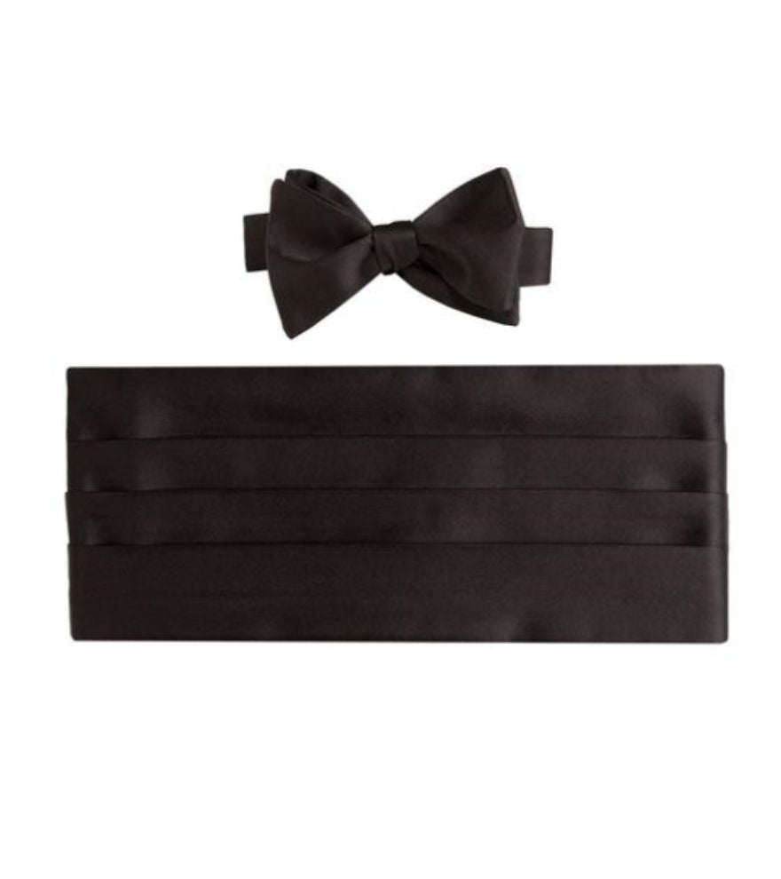 Black Solid Cummerbund and Self-Tie Bow Set by David Donahue