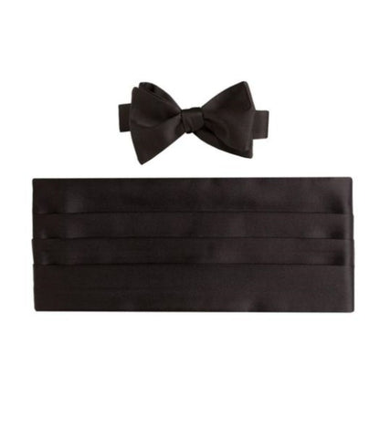 Black Solid Cummerbund and Self-Tie Bow Set by David Donahue
