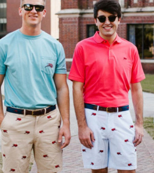 Crawfish Embroidered Seersucker Short for Louisiana Style