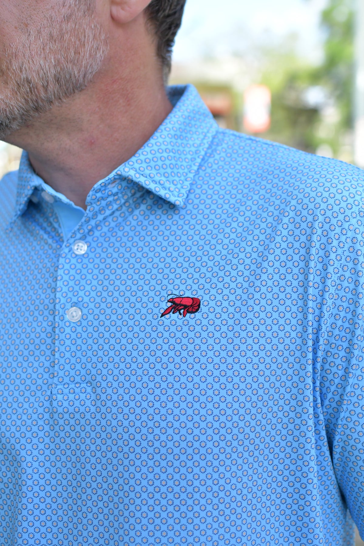 Crawfish Geo Floral Print Performance Polo
