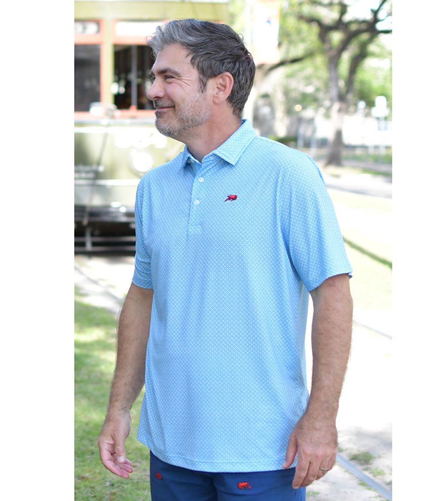 Crawfish Geo Floral Print Performance Polo