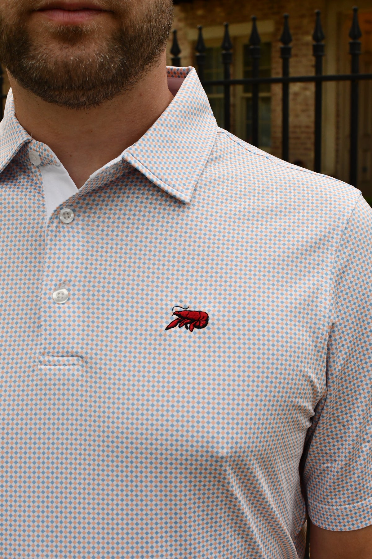 Crawfish Lattice Print Performance Polo