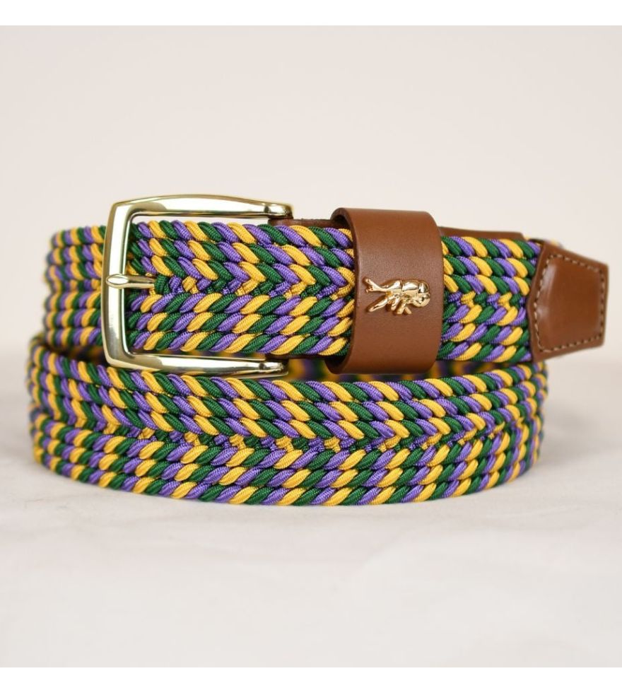 Crawfish Mardi Gras Braided Stretch Belt