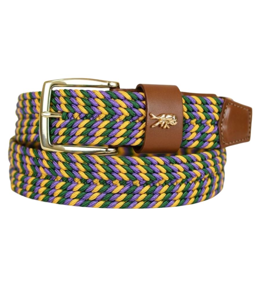 Crawfish Mardi Gras Braided Stretch Belt