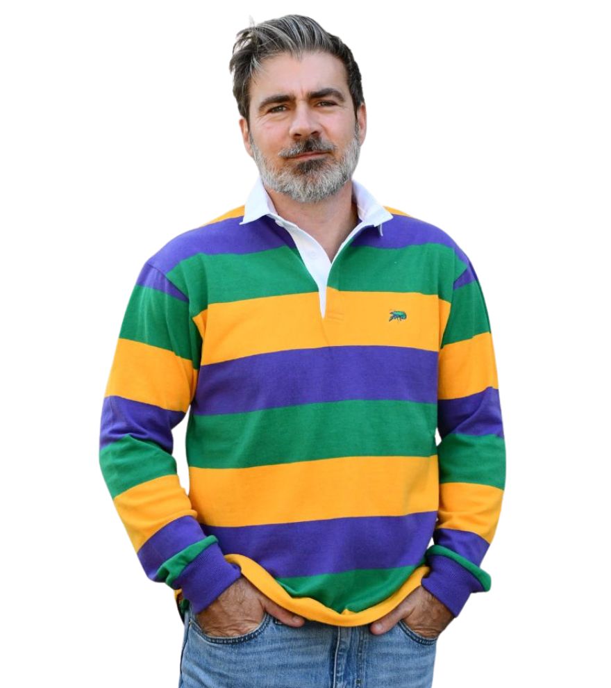 Crawfish Mardi Gras Full Stripe Rugby for Sidewalk Side Style