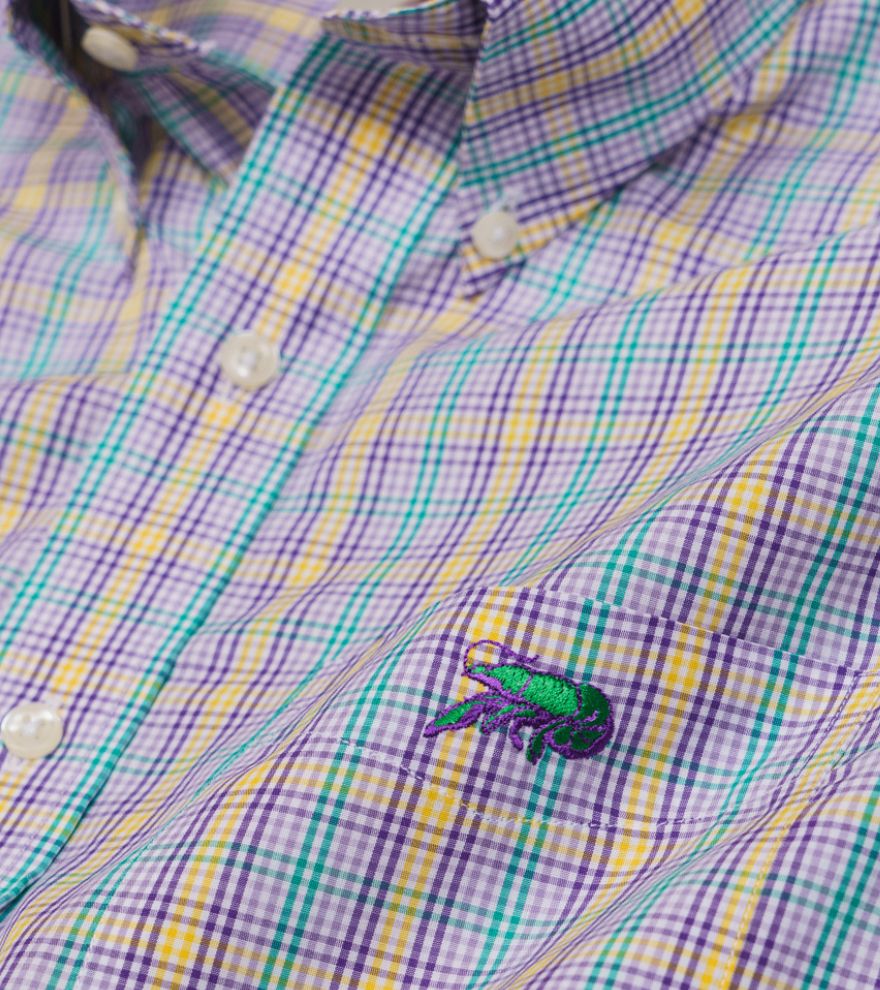 Crawfish Mardi Gras Mini Check Wrinkle Free Sport Shirt