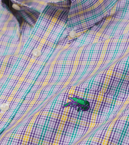 Crawfish Mardi Gras Mini Check Wrinkle Free Sport Shirt
