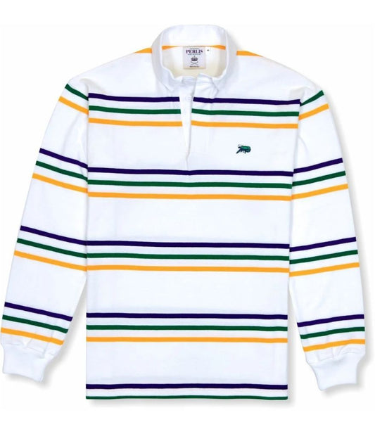 Crawfish Mardi Gras Spaced Stripe Rugby