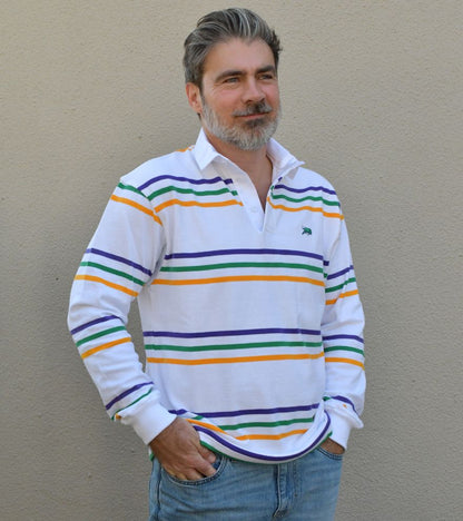 Crawfish Mardi Gras Spaced Stripe Rugby