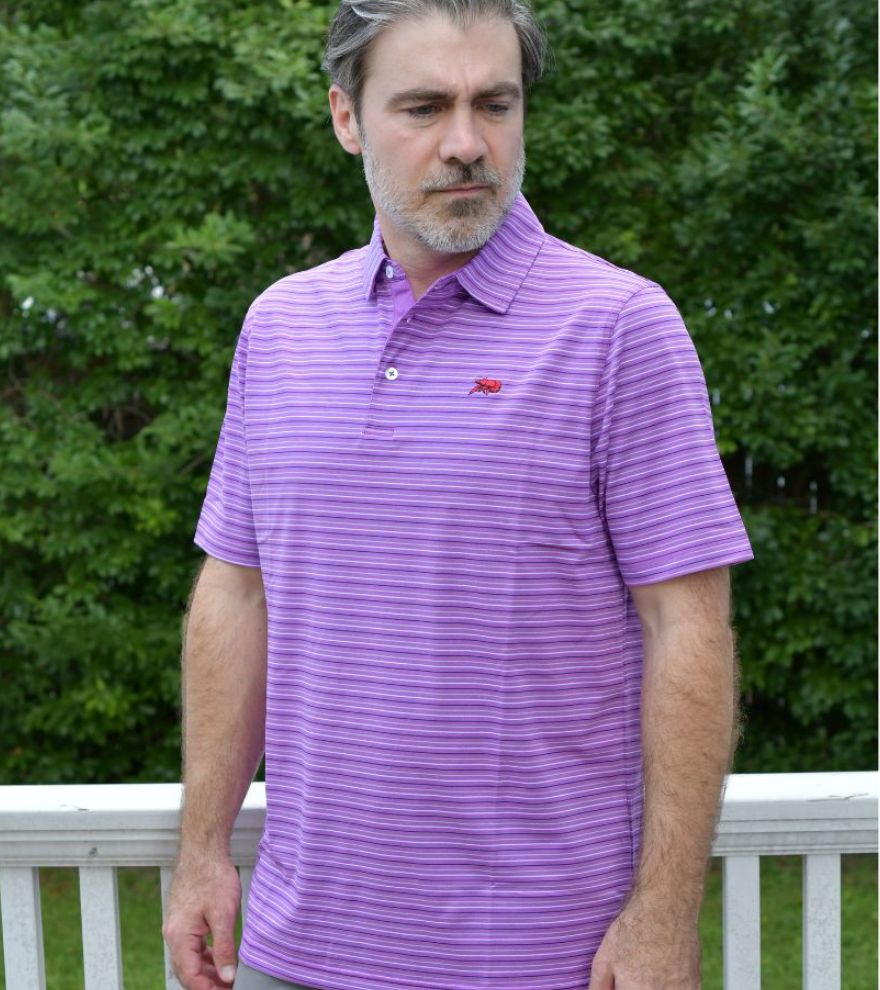 Crawfish Mini Stripe Pique Performance Polo