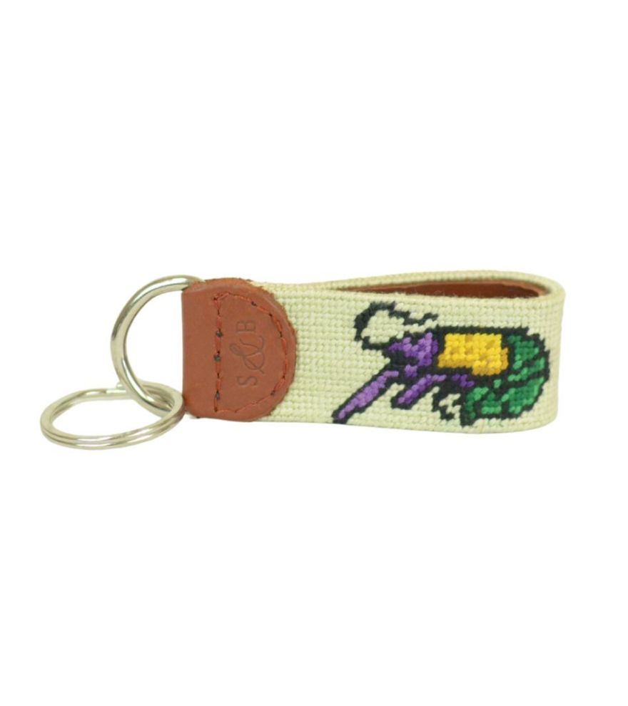Crawfish Tri Color Mardi Gras Needlepoint Key Fob