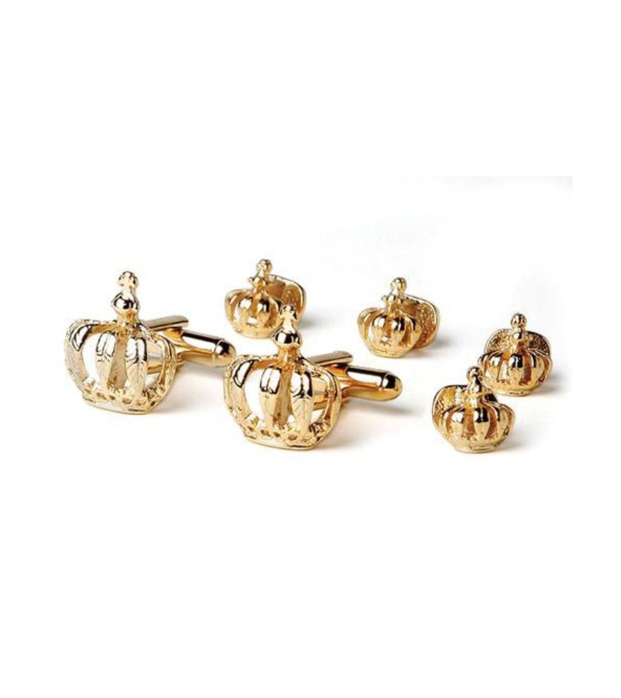 Gold Crown Cufflinks and Studs Set