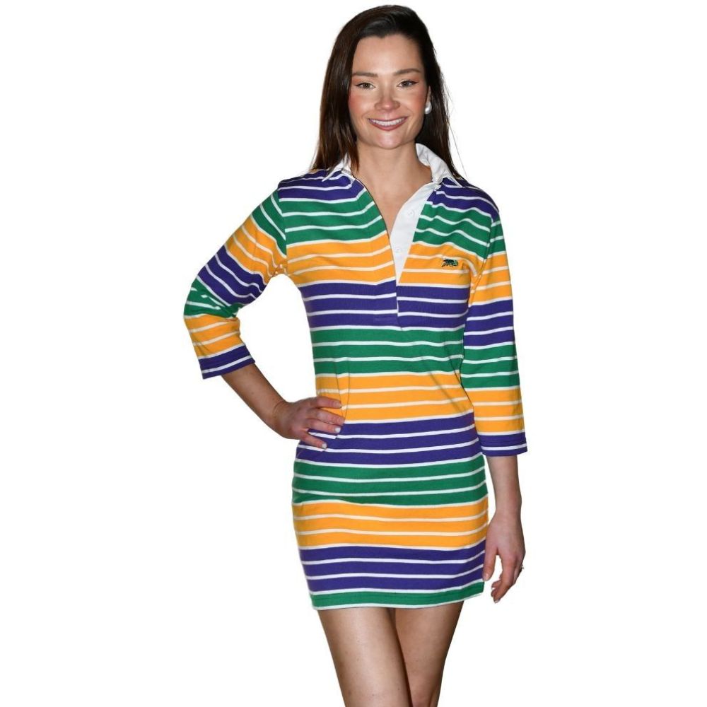 Ladies Crawfish Multi Block Stripe Mardi Gras Rugby Dress