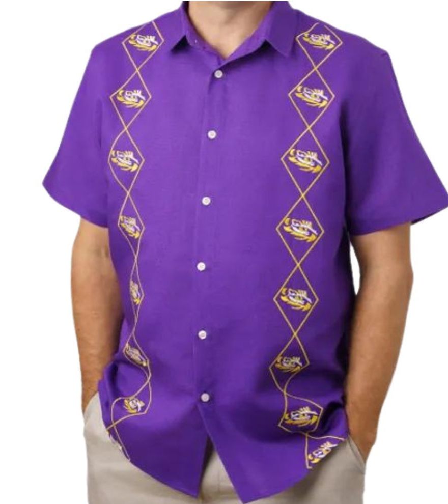LSU Eye of the Tiger Cotton/Linen Camp Shirt