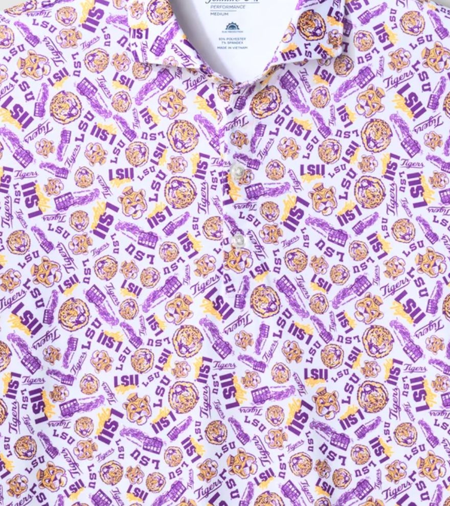 LSU Galvin Print Performance Jersey by Johnnie-O