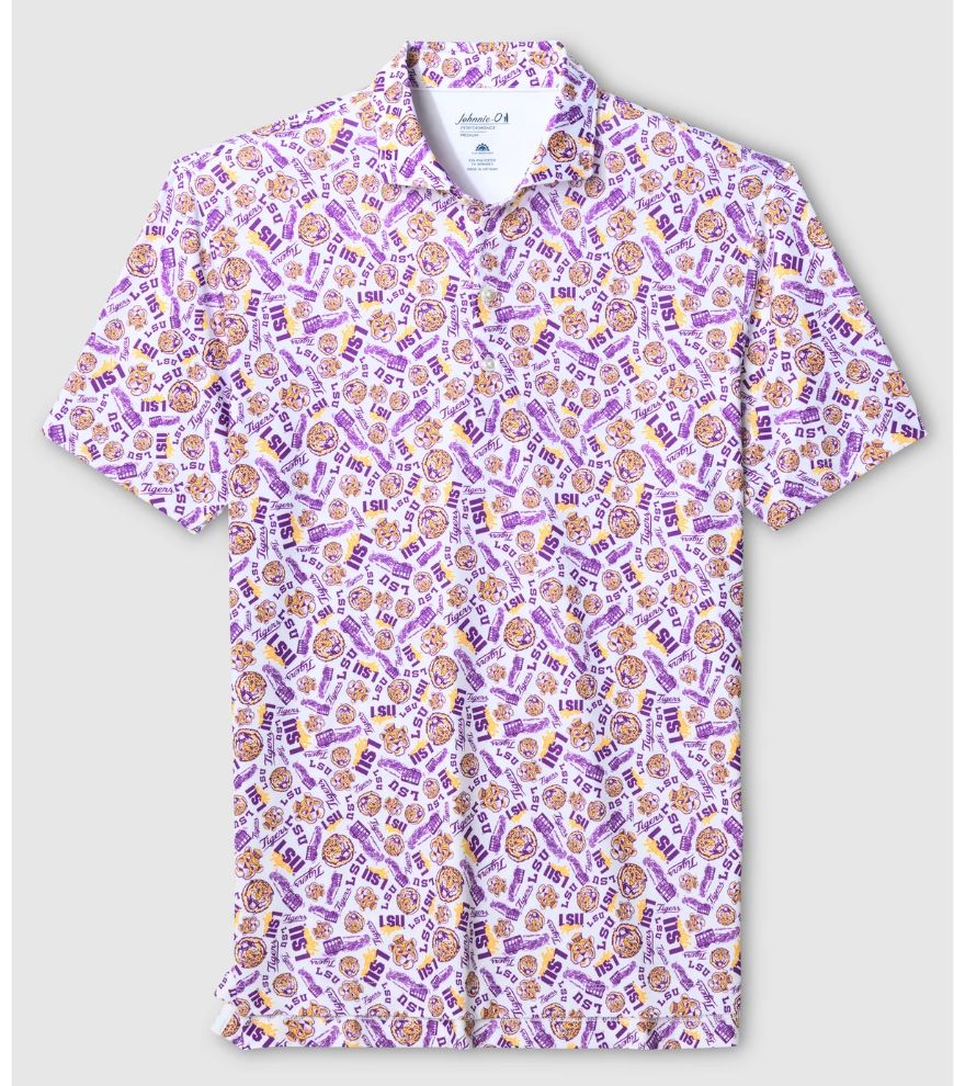LSU Galvin Print Performance Jersey by Johnnie-O