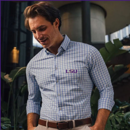 LSU Gingham Classic Fit Sport Shirt by Mizzen and Main