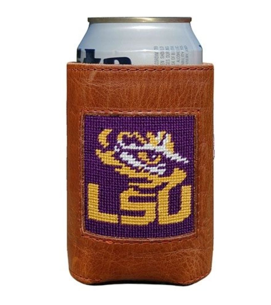 LSU Leather and Needlepoint Coozie by Smathers & Branson