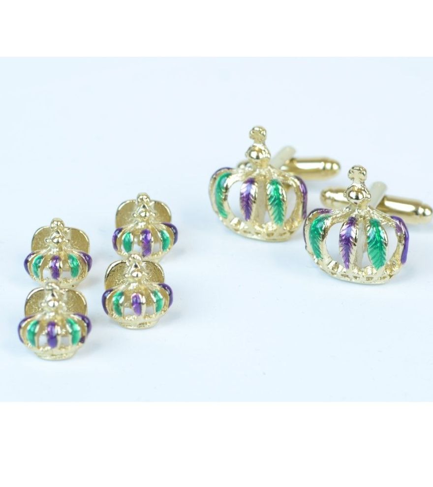 Mardi Gras Crown Cufflinks & Studs Set
