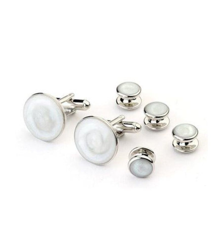 Mother of Pearl and Silver Cufflinks & Stud Set
