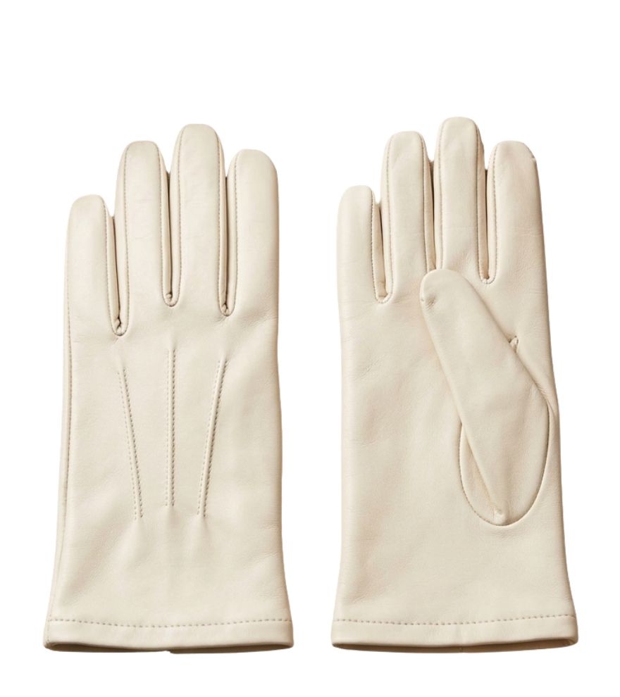 White Leather Wrist Length Formal Gloves
