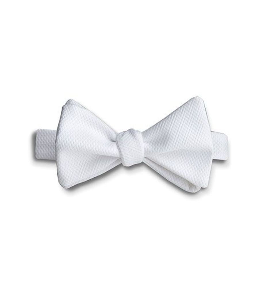 White Self-tie Pique Bowtie by David Donahue