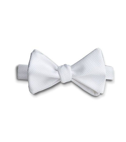 White Self-tie Pique Bowtie by David Donahue