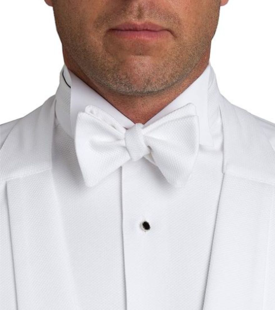 White Self-tie Pique Bowtie by David Donahue