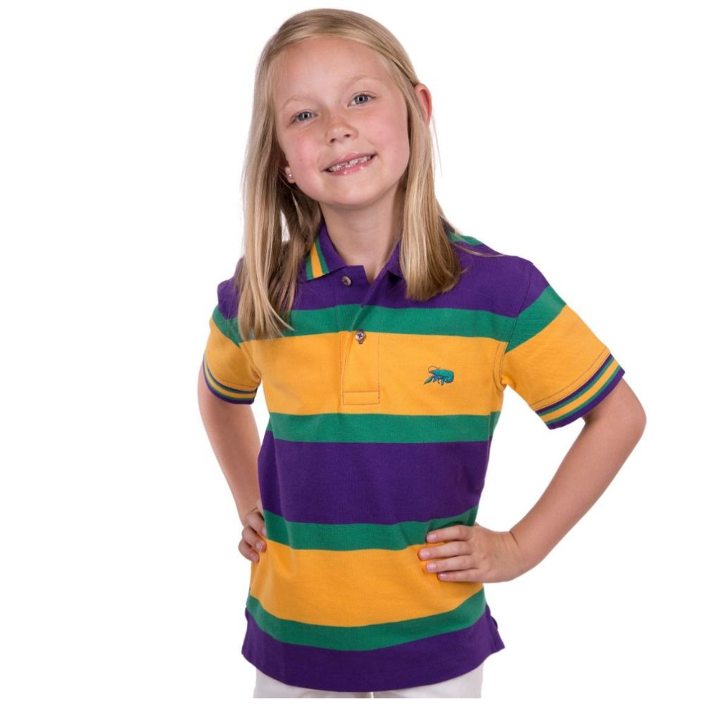 Youth Signature Crawfish Mardi Gras Stripe Pique Polo